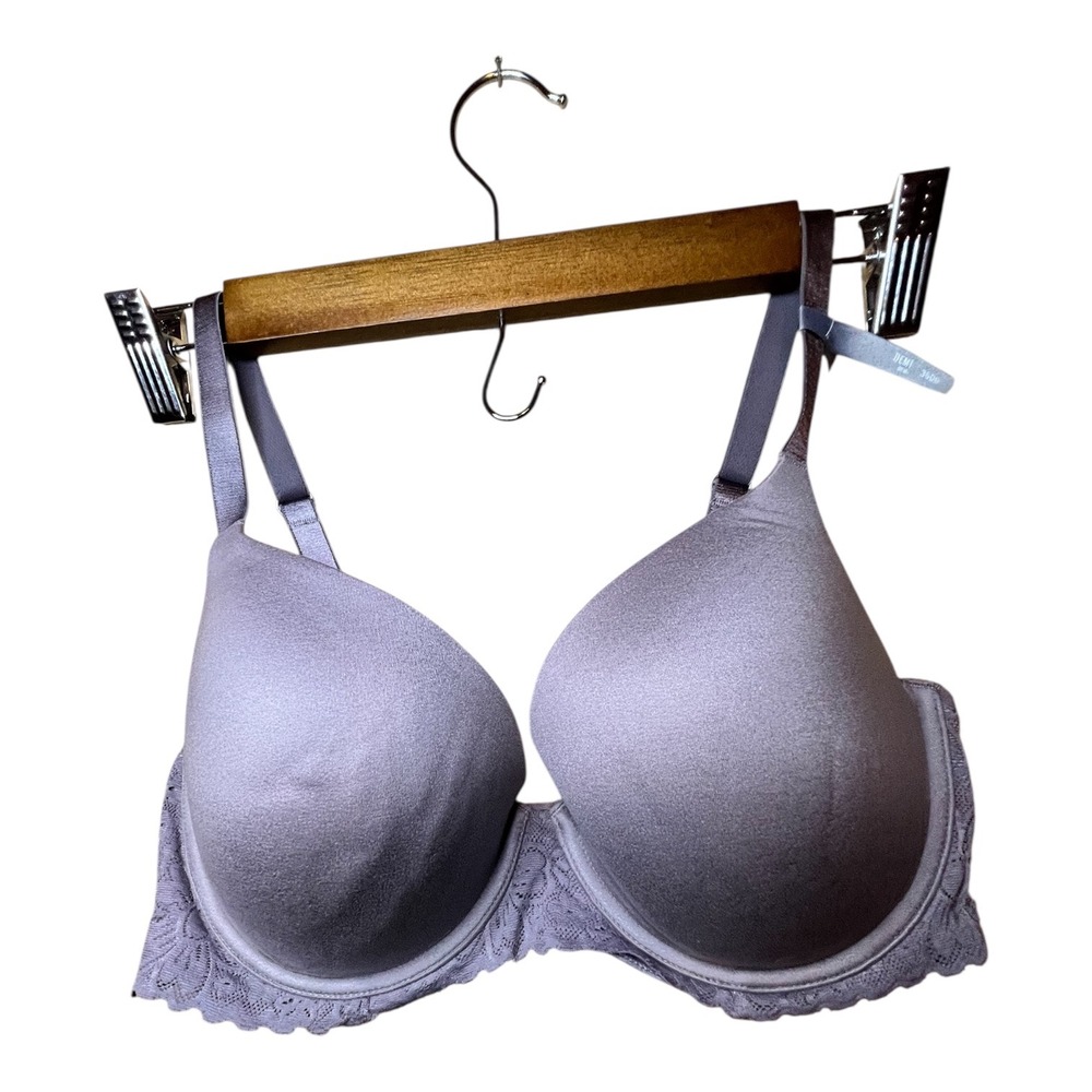 Aerie Gray‎ Lace Trim Plunge T-Shirt Bra US 36DD Underwire Adjustable